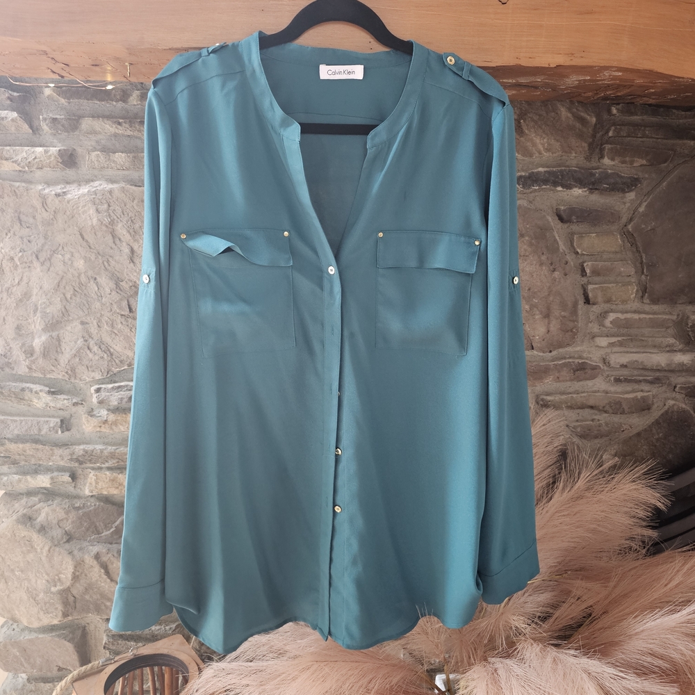 Calvin Klein Teal Blouse with Button Details